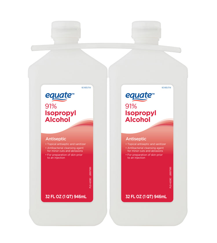 Equate 91% Isopropyl Alcohol Liquid Antiseptic, 32 fl oz, Twin Pack