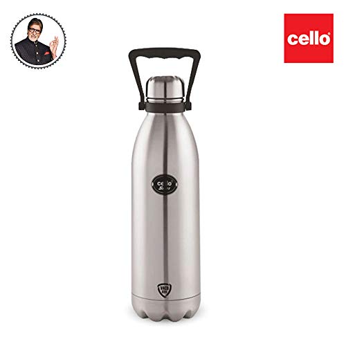 Cello Swift Stainless Steel Double Walled Flask, Hot and Cold, 1000ml, 1pc, Silver