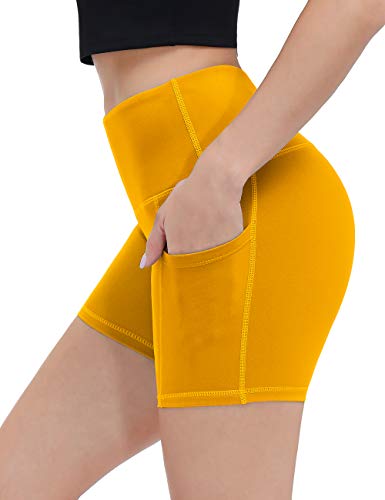 ALONG FIT Yoga Shorts for Women High Waisted Running Yoga Shorts with Pockets 2 Pack