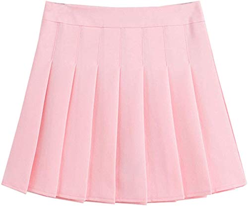 Girls Women High Waisted Plain Pleated Skirt Skater Tennis School Uniforms A-line Mini Skirt Lining Shorts (White, Small)