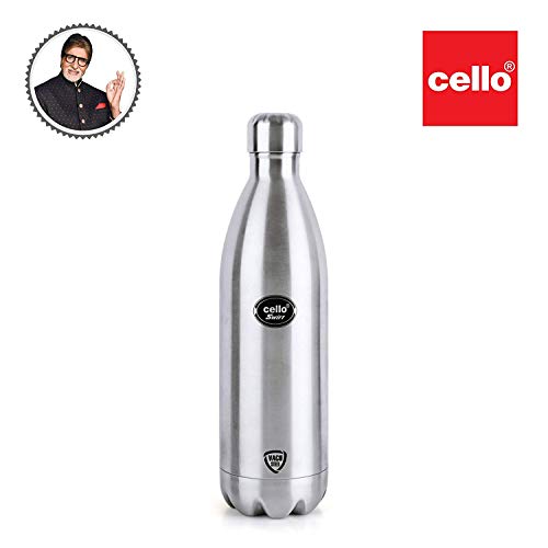 Cello Swift Stainless Steel Double Walled Flask, Hot and Cold, 1000ml, 1pc, Silver