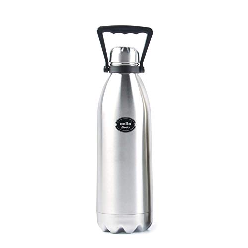 Cello Swift Stainless Steel Double Walled Flask, Hot and Cold, 1000ml, 1pc, Silver