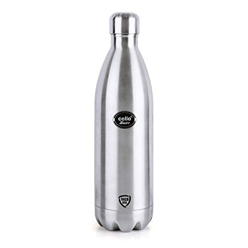 Cello Swift Stainless Steel Double Walled Flask, Hot and Cold, 1000ml, 1pc, Silver