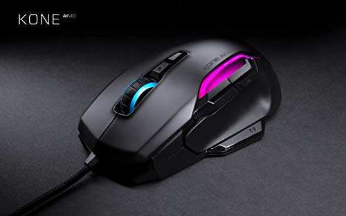 ROCCAT Kone AIMO PC Gaming Mouse, Optical, RGB Backlit Lighting, 23 Programmable Keys, Onboard Memory, Palm Grip, Owl Eye Sensor, Ergonomic, LED Illumination, Adjustable 100 to 16,000 DPI, Black