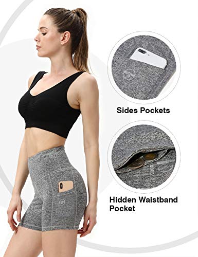 ALONG FIT Yoga Shorts for Women High Waisted Running Yoga Shorts with Pockets 2 Pack