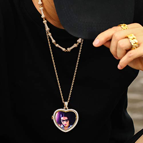 TUHE Personalized Picture/Photo Pendant Necklace Women Men Hip Hop Jewelry Heart-Shaped Custom Memory Medallion Necklace Gold Silver Rope Chain