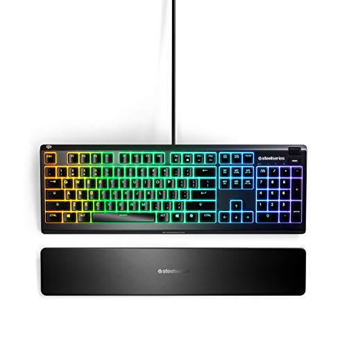 SteelSeries Apex 3 RGB Gaming Keyboard – 10-Zone RGB Illumination – IP32 Water Resistant – Premium Magnetic Wrist Rest (Whisper Quiet Gaming Switch)