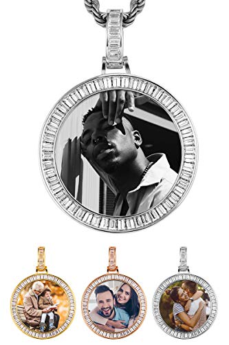 TUHE Personalized Picture/Photo Pendant Necklace Women Men Hip Hop Jewelry Heart-Shaped Custom Memory Medallion Necklace Gold Silver Rope Chain