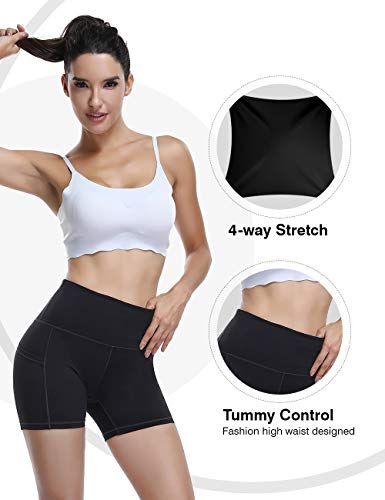 ALONG FIT Yoga Shorts for Women High Waisted Running Yoga Shorts with Pockets 2 Pack