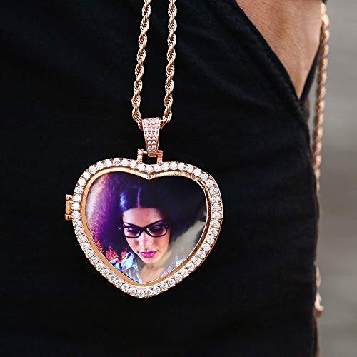 TUHE Personalized Picture/Photo Pendant Necklace Women Men Hip Hop Jewelry Heart-Shaped Custom Memory Medallion Necklace Gold Silver Rope Chain