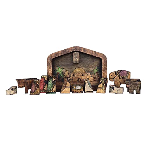 Nativity Puzzle with Wood Burned Design Wooden Jesus Puzzles Game for Adults and Kids Unique Shaped Pieces Gift Family Creative Game Toys Gift Challenging Educational Artwork Collection Puzzle