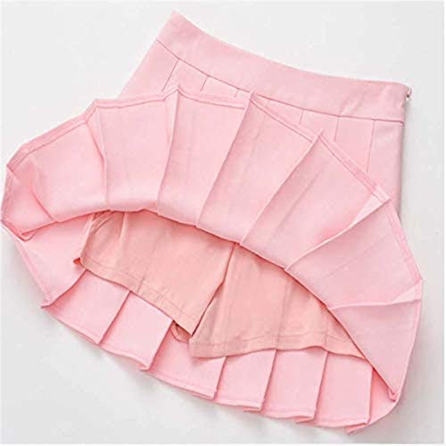 Girls Women High Waisted Plain Pleated Skirt Skater Tennis School Uniforms A-line Mini Skirt Lining Shorts (White, Small)