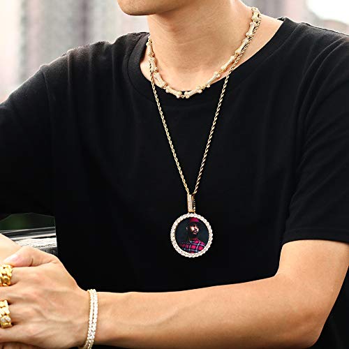 TUHE Personalized Picture/Photo Pendant Necklace Women Men Hip Hop Jewelry Heart-Shaped Custom Memory Medallion Necklace Gold Silver Rope Chain