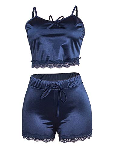 VWIWV Women Sleeveless Lace Crop Top Camisole and Shorts Pajamas Sleepwear Set