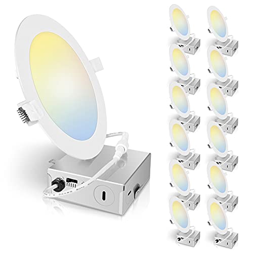 Wosen 6 Pack 6 inch Ultra-Thin LED Recessed Light with Junction Box,2700K-6000K 5CCT Selectable,15W 120W Eqv,Dimmable Downlight,1050LM,Can-Killer Recessed Lighting,ETL & Energy Star