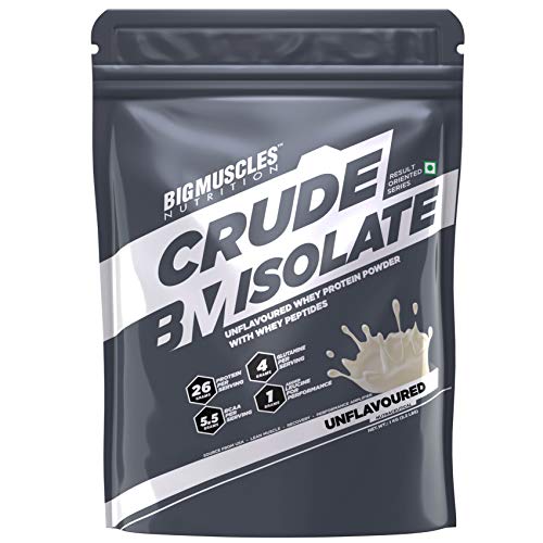 Bigmuscles Nutrition Crude Whey - 1 kg (Rich Chocolate), Whey Protein Concentrate 80%, 24g Protein, 5.5g BCAA, 4 g Glutamine