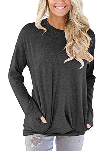 ELF QUEEN Womens Kangaroo Pocket Pull Over T Shirt Round Neck Big Pocket Tunic Leisure Spring Top Purple Medium