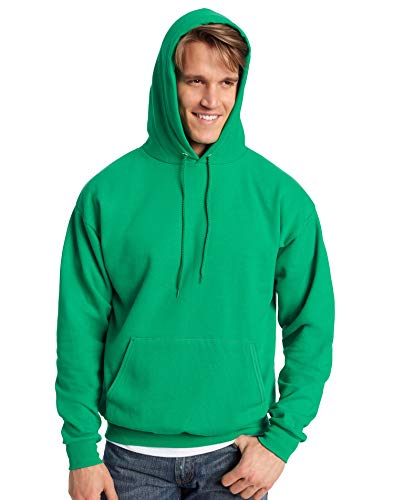 Hanes Men's Pullover EcoSmart Fleece Hooded Sweatshirt, safety orange, Large