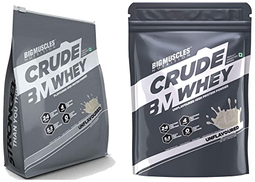 Bigmuscles Nutrition Crude Whey - 1 kg (Rich Chocolate), Whey Protein Concentrate 80%, 24g Protein, 5.5g BCAA, 4 g Glutamine