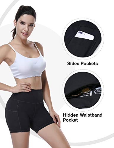 ALONG FIT Yoga Shorts for Women High Waisted Running Yoga Shorts with Pockets 2 Pack