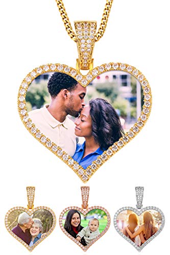 TUHE Personalized Picture/Photo Pendant Necklace Women Men Hip Hop Jewelry Heart-Shaped Custom Memory Medallion Necklace Gold Silver Rope Chain