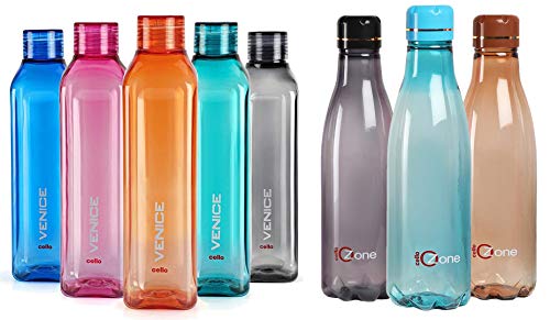 Cello Venice Plastic Bottle Set, 1 Litre, Set of 5, Assorted