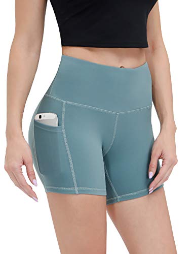 ALONG FIT Yoga Shorts for Women High Waisted Running Yoga Shorts with Pockets 2 Pack