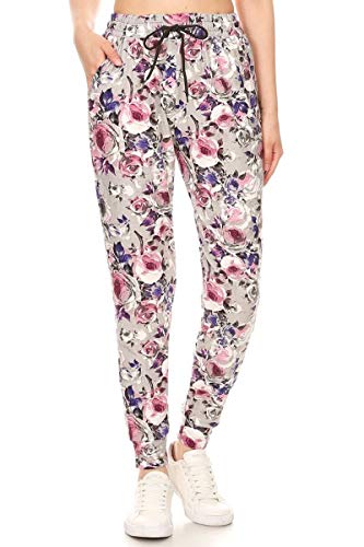 Leggings Depot JGA-R662-XL Cherish Rose Print Jogger Pants w/Pockets, X-Large