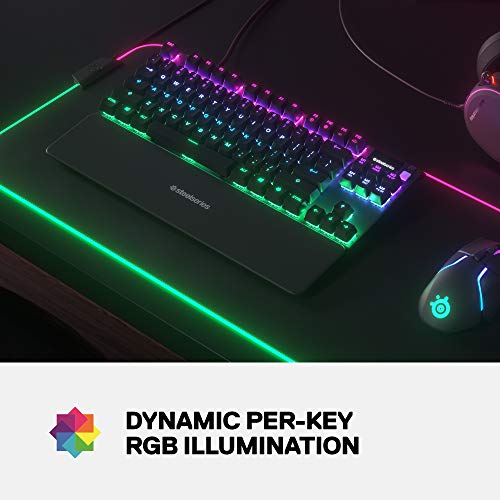 SteelSeries Apex 3 RGB Gaming Keyboard – 10-Zone RGB Illumination – IP32 Water Resistant – Premium Magnetic Wrist Rest (Whisper Quiet Gaming Switch)