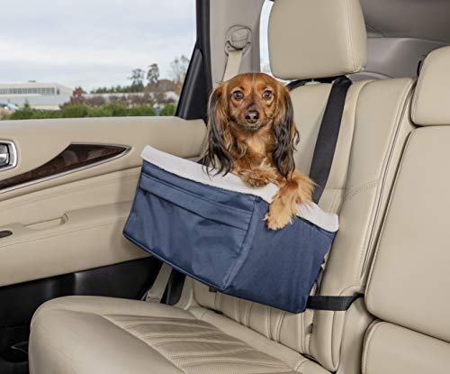 PetSafe Happy Ride Booster Seat - Dog Booster Seat for Cars, Trucks and SUVs - Easy to Adjust Strap - Durable Fleece Liner is Machine Washable and Easy to Clean - Medium, Navy