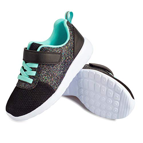 Mädchen Schuhe Kinder Turnschuhe Glitzer Sportschuhe Laufschuhe Hallenschuhe Sneakers Klettverschluss Tennisschuhe Festliche für Jugendliche,31.5 EU,Schwarz