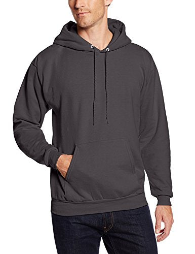 Hanes Men's Pullover EcoSmart Fleece Hooded Sweatshirt, safety orange, Large