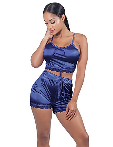 VWIWV Women Sleeveless Lace Crop Top Camisole and Shorts Pajamas Sleepwear Set