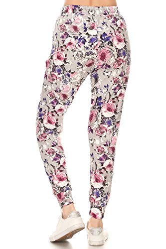 Leggings Depot JGA-R662-XL Cherish Rose Print Jogger Pants w/Pockets, X-Large