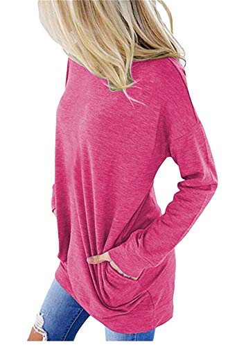 ELF QUEEN Womens Kangaroo Pocket Pull Over T Shirt Round Neck Big Pocket Tunic Leisure Spring Top Purple Medium