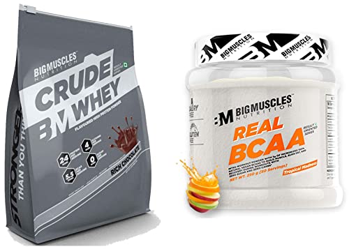 Bigmuscles Nutrition Crude Whey - 1 kg (Rich Chocolate), Whey Protein Concentrate 80%, 24g Protein, 5.5g BCAA, 4 g Glutamine