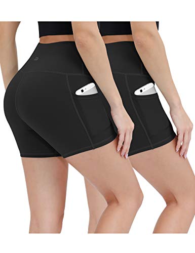 ALONG FIT Yoga Shorts for Women High Waisted Running Yoga Shorts with Pockets 2 Pack