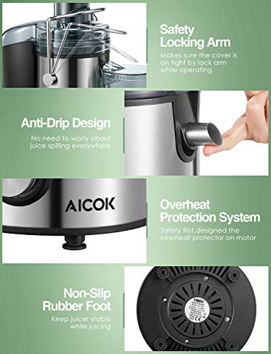 AICOK Juicer Extractor 1000W Centrifugal Juicer Machines Ultra Fast Extract Various Fruit and Vegetable Juice, 75MM Large Feed Chute Easy Clean Juicer with 2 Speed Control, BPA Free