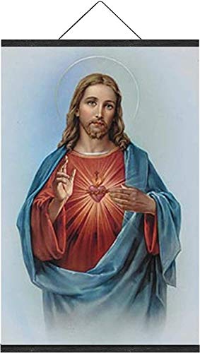 Sacred Heart of Jesus Christ Portrait Poster Catholic Pictures Images Christian Painting Holy Wall Art Religious Wall Decoration Natural Wood Magnetic Hanging Changeable & Resuable (10 x 15 Inch)