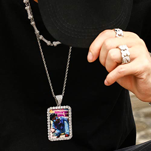 TUHE Personalized Picture/Photo Pendant Necklace Women Men Hip Hop Jewelry Heart-Shaped Custom Memory Medallion Necklace Gold Silver Rope Chain