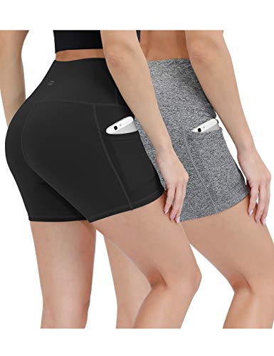 ALONG FIT Yoga Shorts for Women High Waisted Running Yoga Shorts with Pockets 2 Pack