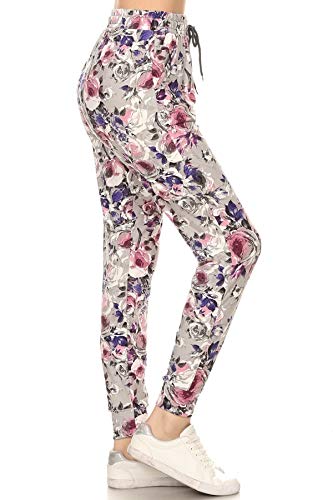 Leggings Depot JGA-R662-XL Cherish Rose Print Jogger Pants w/Pockets, X-Large