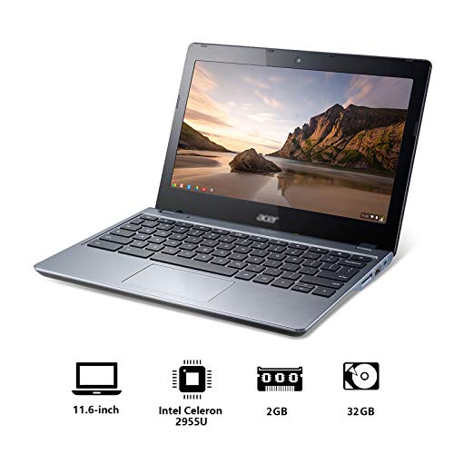 Used Well Condition Chromebook c720 Laptop with Computer Skin in A Cover 11.6-inch 2GB RAM 32GB eMMC (with USB Mouse- Touch pad Can't Work)- Celeron 2955U - Chrome OS