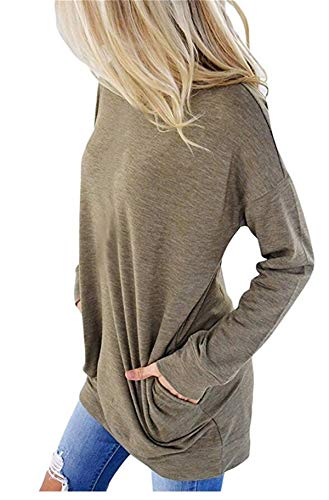 ELF QUEEN Womens Kangaroo Pocket Pull Over T Shirt Round Neck Big Pocket Tunic Leisure Spring Top Purple Medium