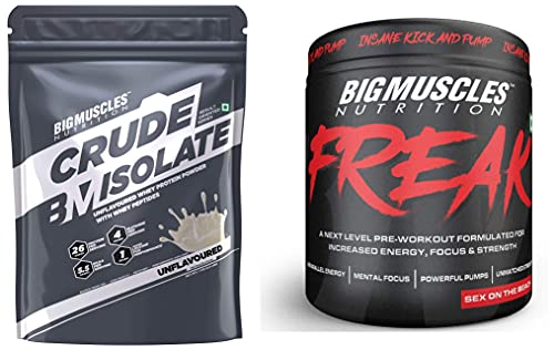 Bigmuscles Nutrition Crude Whey - 1 kg (Rich Chocolate), Whey Protein Concentrate 80%, 24g Protein, 5.5g BCAA, 4 g Glutamine