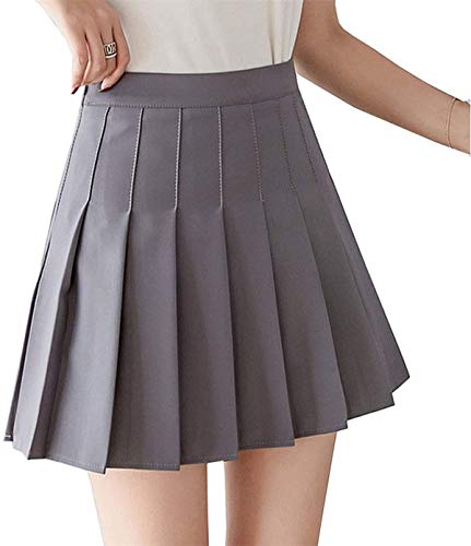 Girls Women High Waisted Plain Pleated Skirt Skater Tennis School Uniforms A-line Mini Skirt Lining Shorts (White, Small)