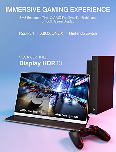 4K Portable Monitor 13.3 inch - AZMIOR UHD 3840x2160 100% sRGB IPS HDR Freesync Gaming Travel Monitor with Dual USB C Mini HDMI Micro USB OTG for Laptop PC Mac Phone PS4 Xbox Switch Raspberry Pi