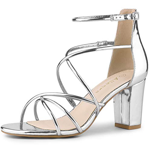 Allegra K Women's Strappy Crisscross Strap Block Heels Silver Sandals - 6 M US