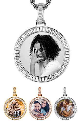 TUHE Personalized Picture/Photo Pendant Necklace Women Men Hip Hop Jewelry Heart-Shaped Custom Memory Medallion Necklace Gold Silver Rope Chain