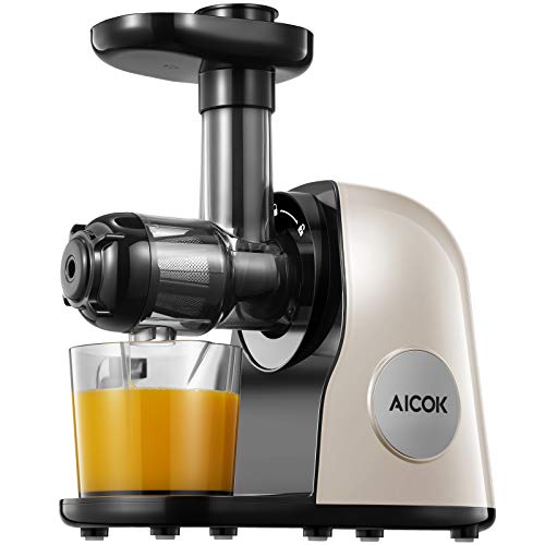 Juicer Machines, Aicok Slow Masticating Juicer Extractor Easy to Clean, Quiet Motor & Reverse Function, BPA-Free, Cold Press Juicer with Brush, Juice Recipes for Vegetables and Fruits, Classic Black